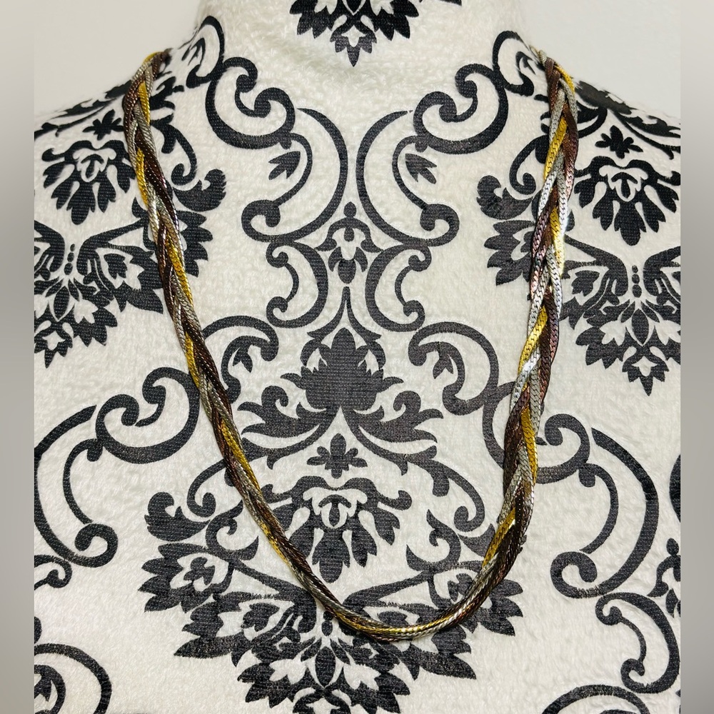 Vintage Braided Yellow,Rose Tri-Color Sterling Silver Necklace*16"*